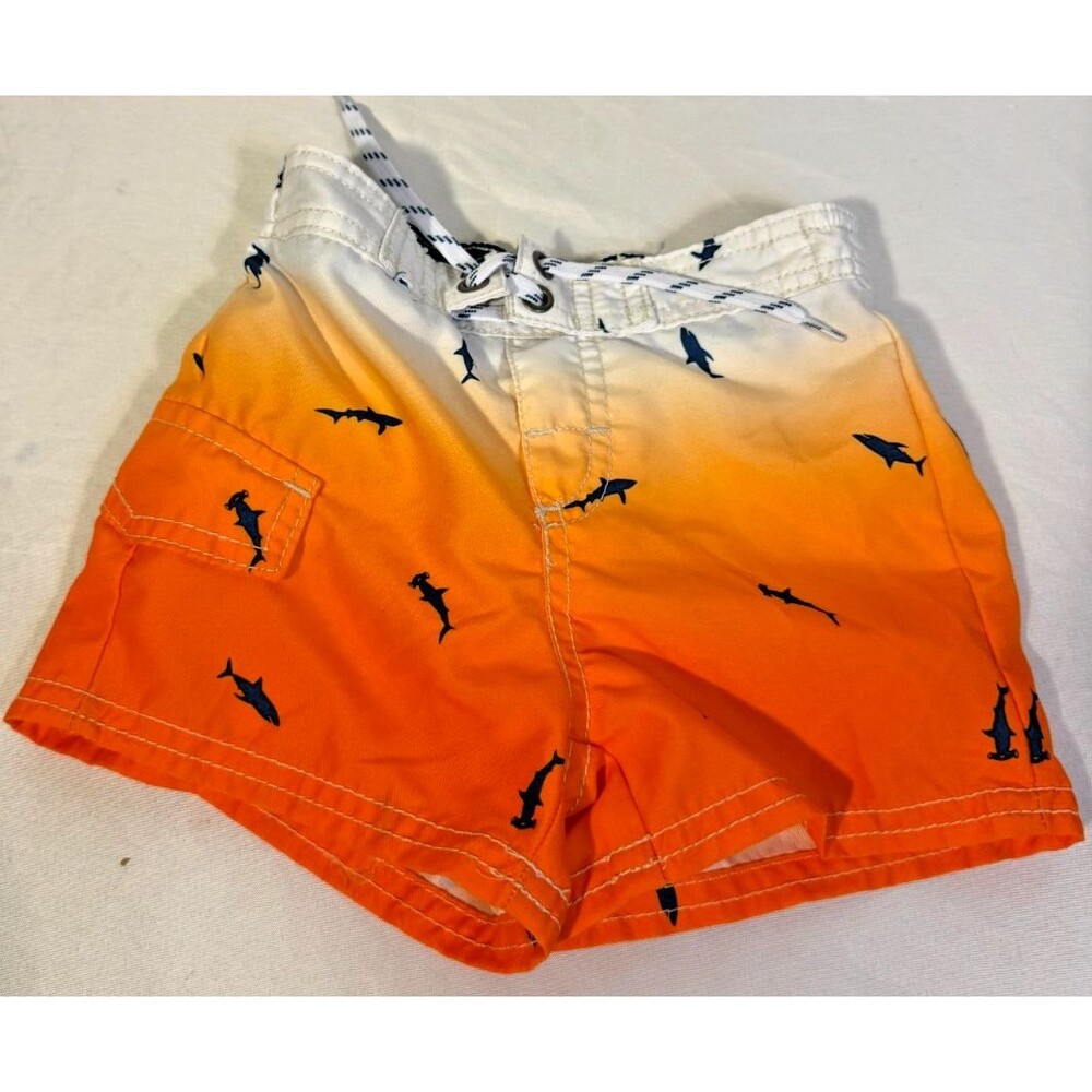 OshKosh Boy's Swim trunks Swimsuit Sharks Beach 12m 12 Months Coastal Orange